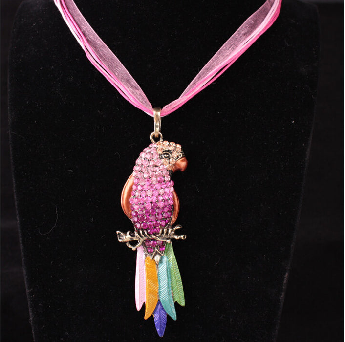 Wholesale Electroplated Colorful Feather Parrot Lace Rope Necklace JDC-NE-LvXin007