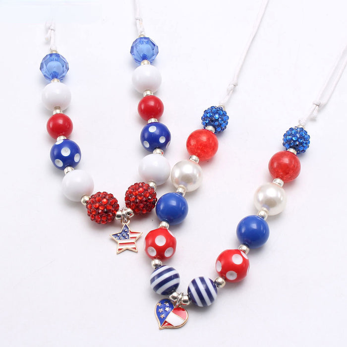 Wholesale th of July Independence Day American Flag Pendant Kids Necklace JDC-NE-nijia001
