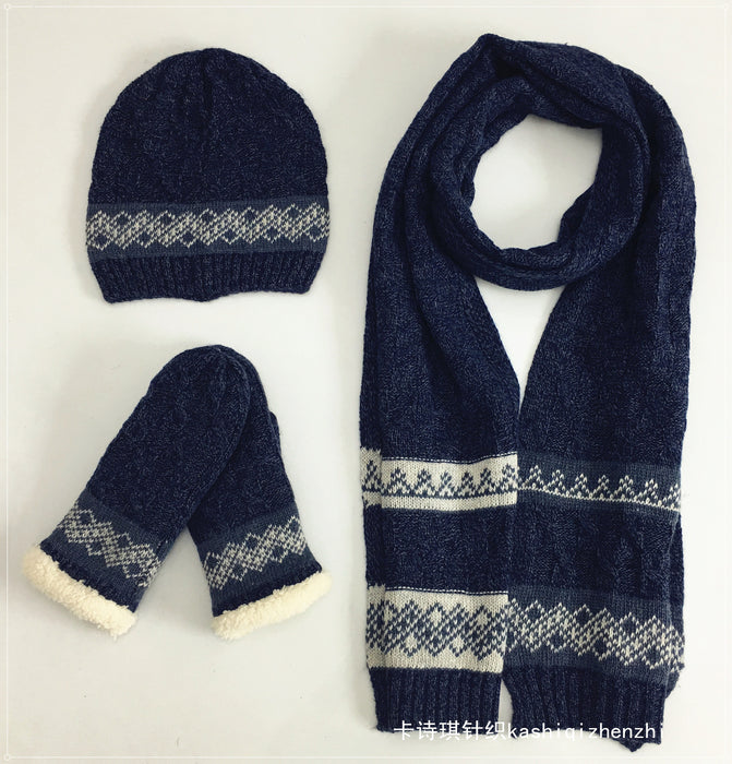 Wholesale Scarf Wool Men's Scarf Gloves Hat 3pcs Warm Colorblock Knit Fall Winter MOQ≥2 JDC-SF-Xued001