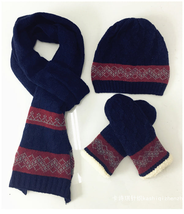 Wholesale Scarf Wool Men's Scarf Gloves Hat 3pcs Warm Colorblock Knit Fall Winter MOQ≥2 JDC-SF-Xued001