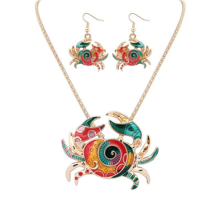 Wholesale necklace hypoallergenic resin drip oil crab set pearl necklace earring set JDC-NE-LinLi001