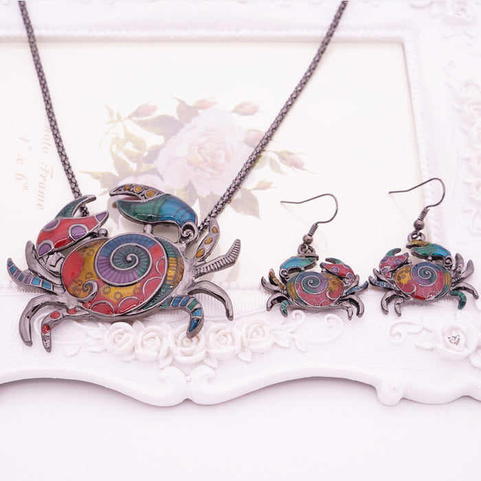 Wholesale necklace hypoallergenic resin drip oil crab set pearl necklace earring set JDC-NE-LinLi001