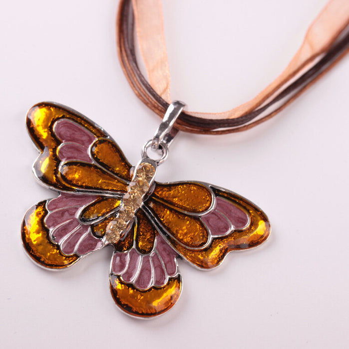 Wholesale Drip Oil Ribbon Colorful Butterfly Necklace Pop Insect Pendant JDC-NE-LvXin006