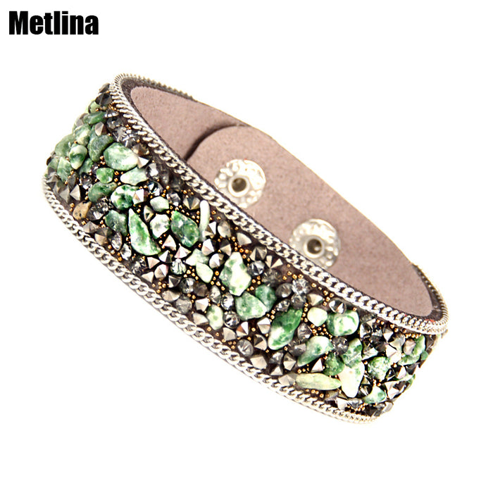 Wholesale Bracelet Leather Vintage Irregular Colored Gemstones MOQ≥2 JDC-BT-YiN077