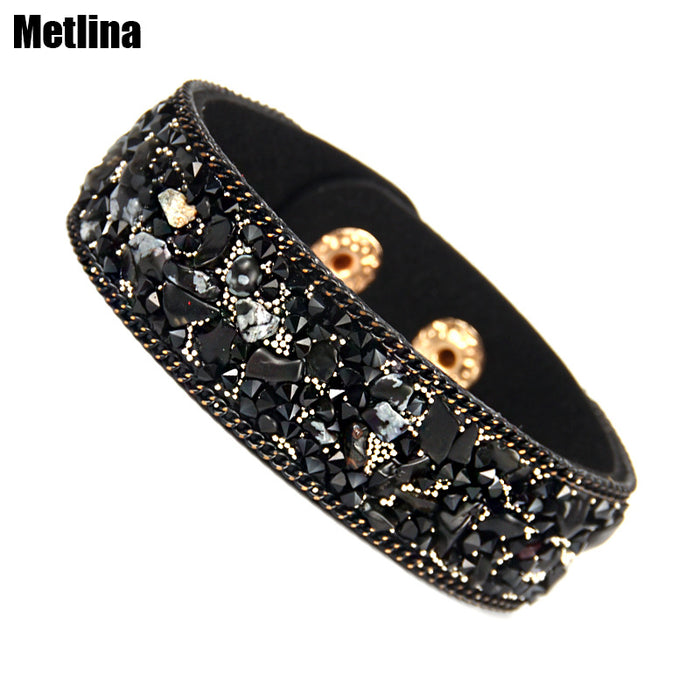 Wholesale Bracelet Leather Vintage Irregular Colored Gemstones MOQ≥2 JDC-BT-YiN077