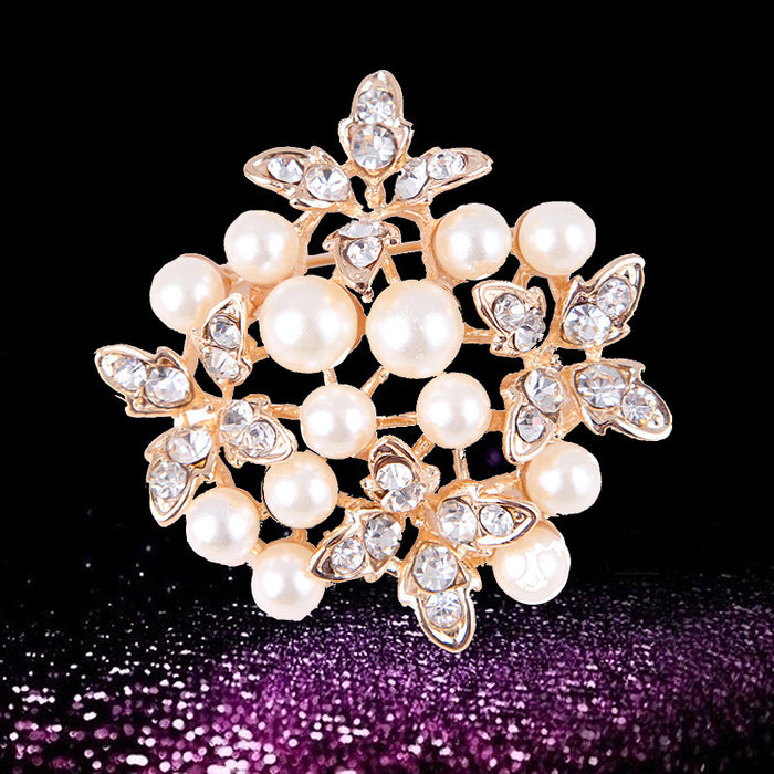 Broche de flores de diamantes de diamantes de dhan de perla por mayor