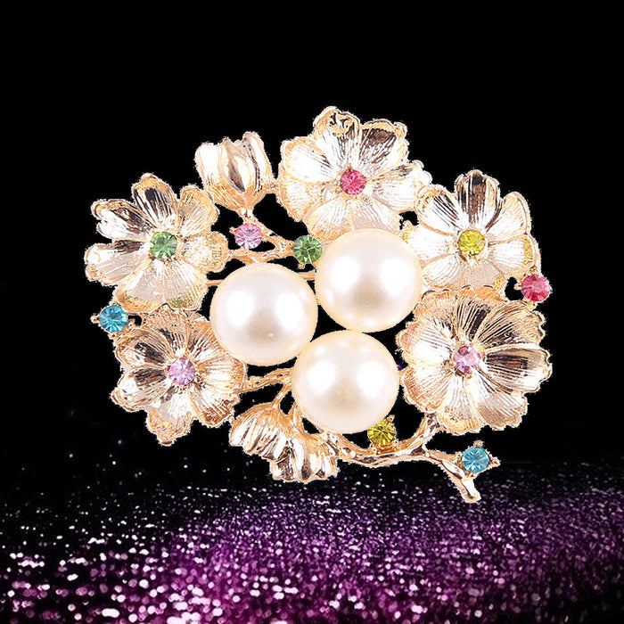 Broche de flores de diamantes de diamantes de dhan de perla por mayor