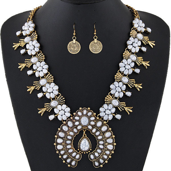 Wholesale Tassel Turquoise Necklace Fashion Boho Necklace Earrings Set JDC-NE-WY009