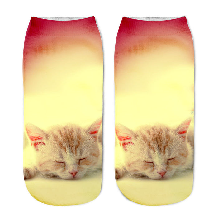 Wholesale cartoon three-dimensional socks animal cat 3D printing MOQ≥12 JDC-SK-BaoS001