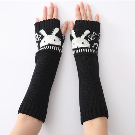 Wholesale Gloves Acrylic Short Fake Sleeves Cute Rabbit Knitted Warm Half Finger Fingerless Arm Cover MOQ≥2 JDC-GS-HonH005
