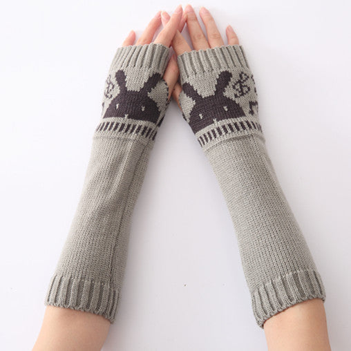 Wholesale Gloves Acrylic Short Fake Sleeves Cute Rabbit Knitted Warm Half Finger Fingerless Arm Cover MOQ≥2 JDC-GS-HonH005
