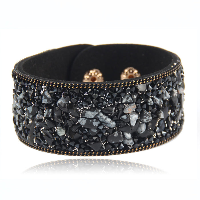 Wholesale Bracelet Leather Inlaid Gemstone Gravel Flannel MOQ≥2 JDC-BT-YiN074