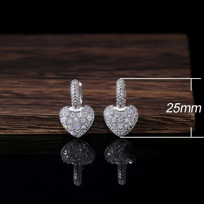 Wholesale Zircon Heart Shaped Copper Earrings MOQ≥2 JDC-ES-Caos024