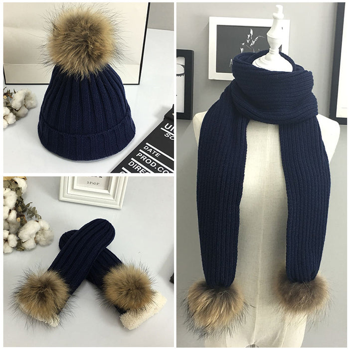 Wholesale Scarf Acrylic Scarf Gloves Hat 3pcs Warm Colorblock Knit Autumn Winter Christmas MOQ≥2 JDC-SF-Xued002
