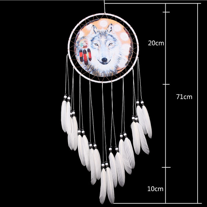 Wholesale pure handmade oil painting wolf head dream catcher JDC-DC-MengS027