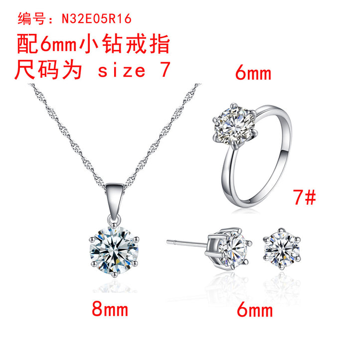 Jewelry WholesaleWholesale six-prong zircon earring ring necklace three-piece set JDC-NE-MiMeng020 Necklaces 米萌 %variant_option1% %variant_option2% %variant_option3%  Factory Price JoyasDeChina Joyas De China