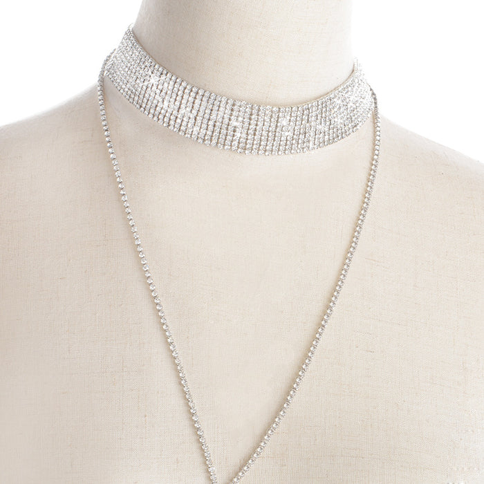 Wholesale Necklace Alloy String Neck Multilayer Necklace Full Diamond Long Necklace JDC-NE-MYL008
