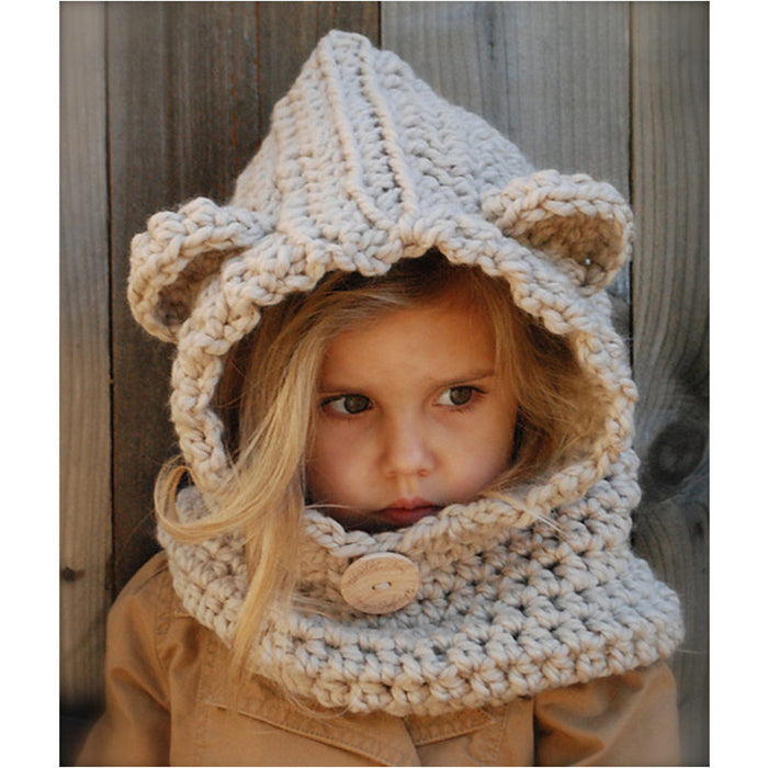 Wholesale Hat Acrylic Cute Bear Warm Scarf Hooded MOQ≥2 JDC-FH-YHu002