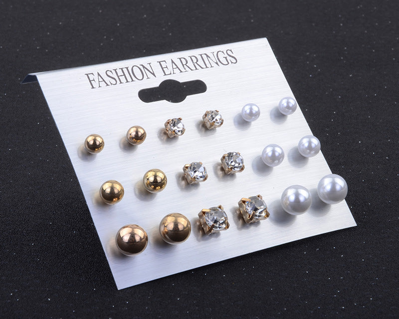 Boucles d'oreilles de pote en gros perles perles 9 paires plaque combinée jdc-rs-zhulong002