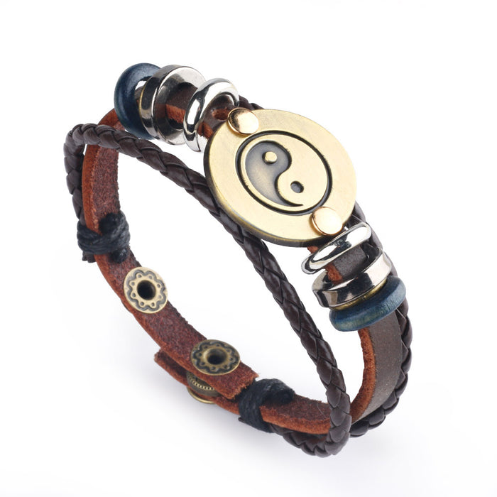 Wholesale Bracelet Alloy Leather Bronze Yin Yang Tai Chi Bagua Bracelet MOQ≥2 JDC-BT-LiuJ004
