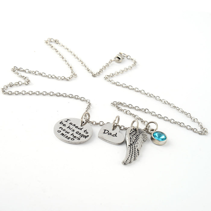 Wholesale Titanium Steel Dad Wings Love Father's Day Gift Necklace MOQ≥3 JDC-NE-LFDN001