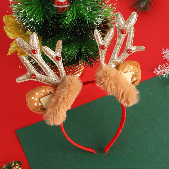 Wholesale Headband Fabric Christmas Plush Bell Bright Leather Antlers JDC-HD-XinW006