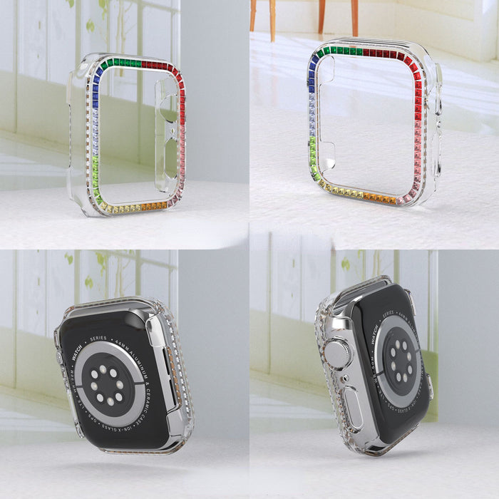 Wholesale Watch Strap Protective Case Apple iWatch7 Rainbow Square Diamond JDC-WD-LingY002
