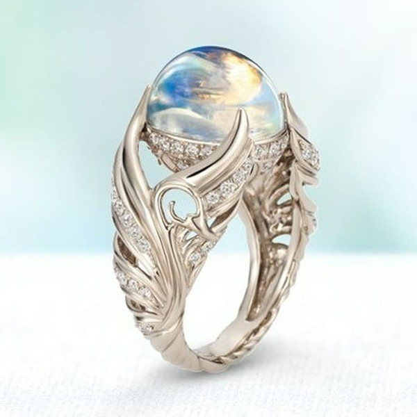Wholesale Ring Copper Moonstone Angel Wings Full Of Diamonds JDC-RS-ZhenR026