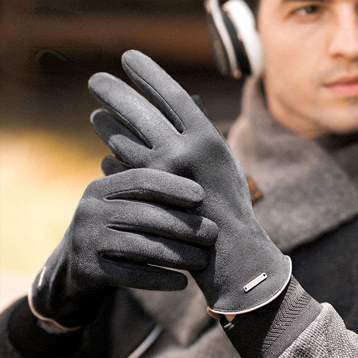 Wholesale Suede Autumn Winter Plus Velvet Thick Men's Gloves MOQ≥2 JDC-GS-GuD001