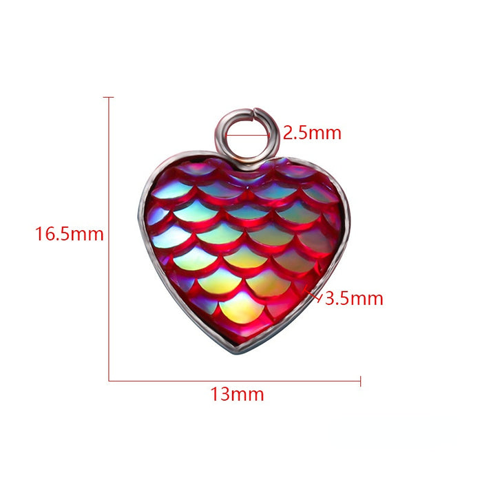 Wholesale Stainless Steel Peach Heart Resin Fish Scale Pendant 20pcs JDC-PT-MinP004