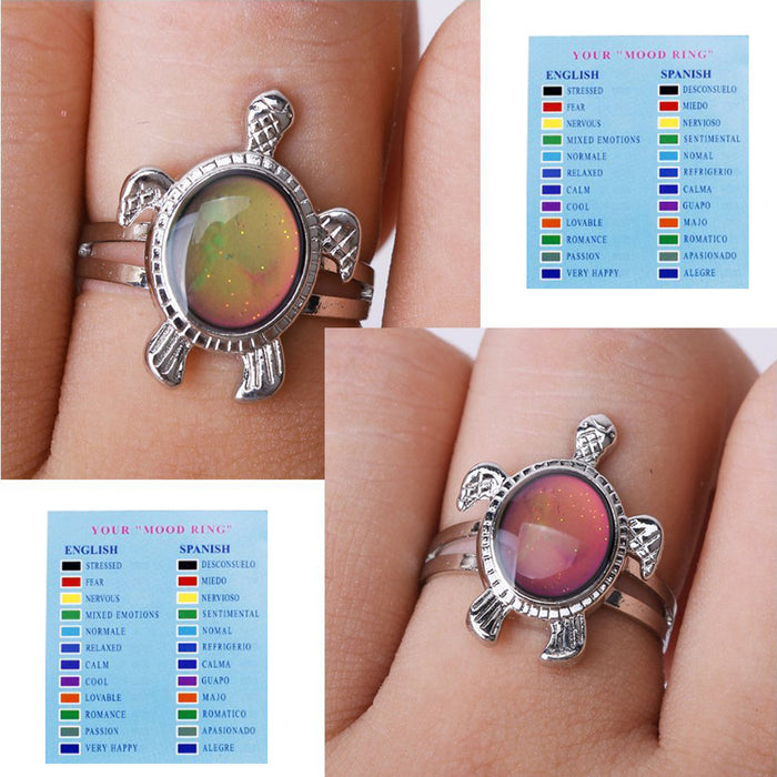 Wholesale metal personality color changing ring color changing little turtle JDC-RS-Huabin002