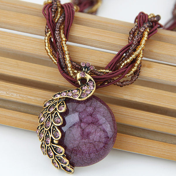 Wholesale boho style tassel retro peacock gem temperament ladies rice beads necklace sweater chain JDC-NE-WY005