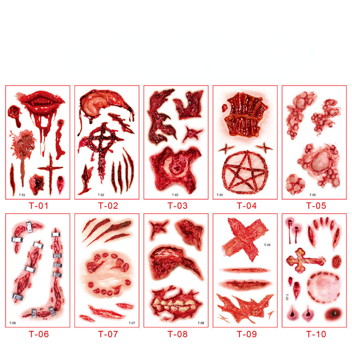 Pegatizas al por mayor Halloween Scars Tattoo Pegalizas Impermeables de 10 piezas JDC-ST-Renyi003