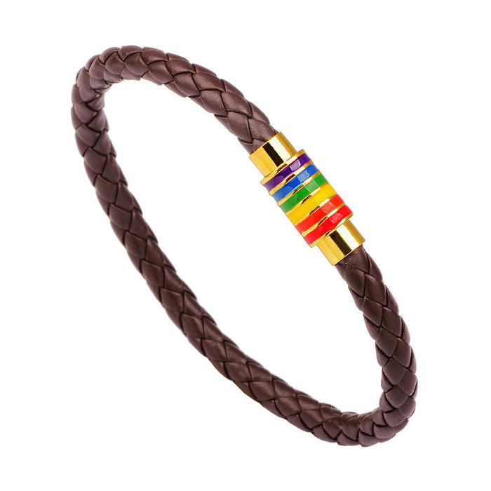 Wholesale Bracelet PU Leather Magnetic Buckle Rainbow Weave JDC-BT-QiN028