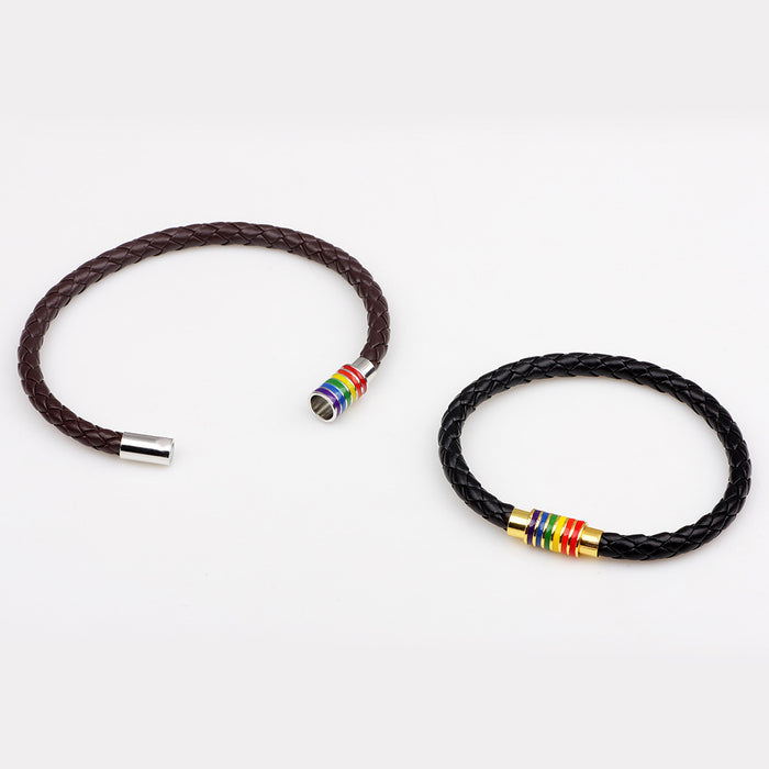Wholesale Bracelet PU Leather Magnetic Buckle Rainbow Weave JDC-BT-QiN028