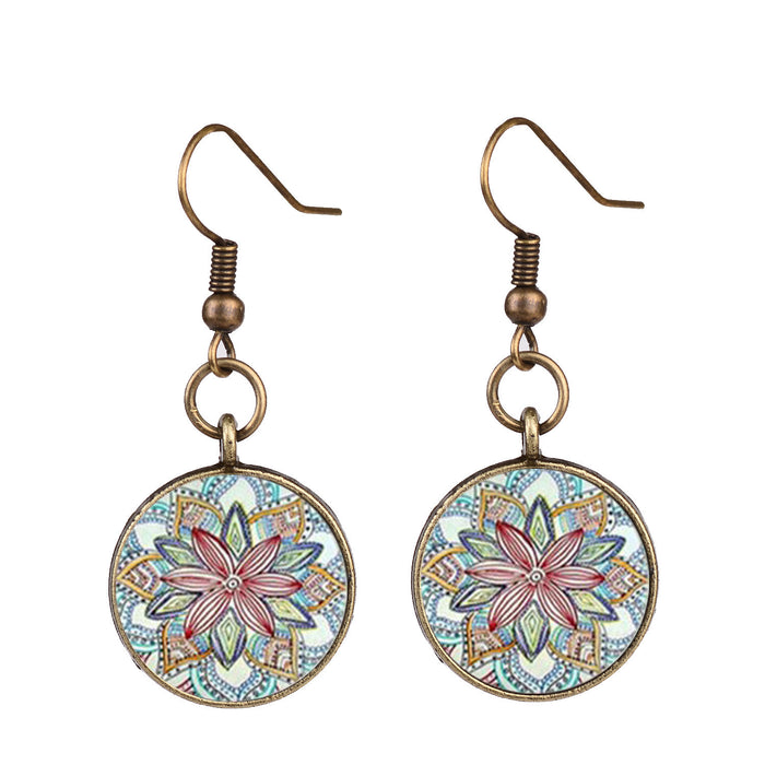 Wholesale mandala flower time gemstone pendant earrings JDC-ES-Songx039