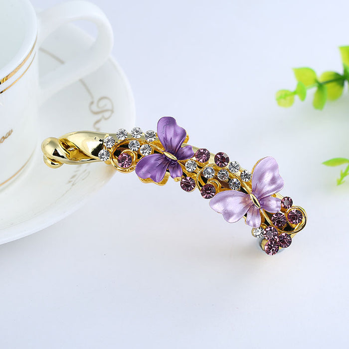 Wholesale Hair Clips Alloy Rhinestone Resin Paint Double Butterfly 8cm JDC-HC-YLER001