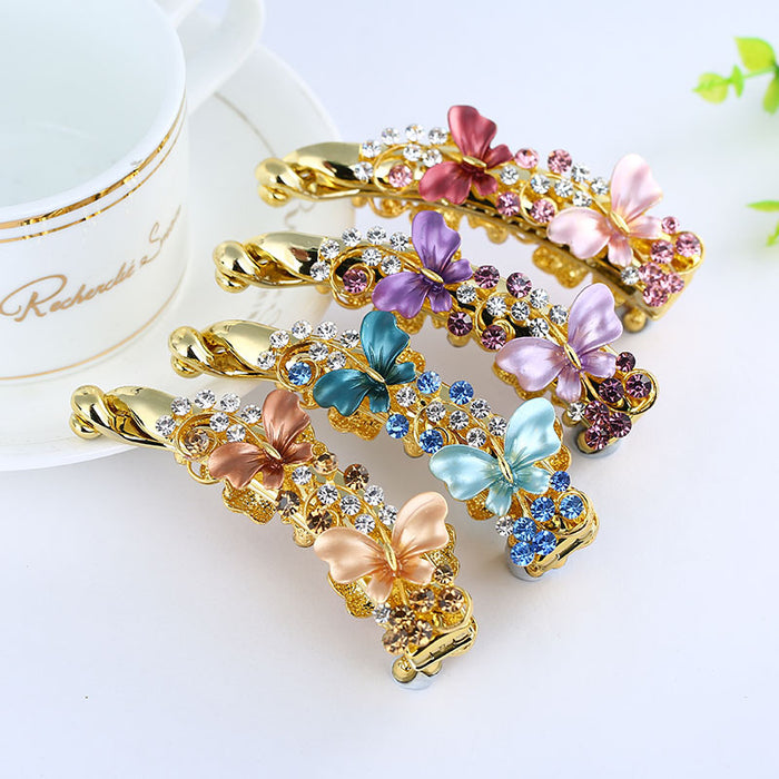 Wholesale Hair Clips Alloy Rhinestone Resin Paint Double Butterfly 8cm JDC-HC-YLER001