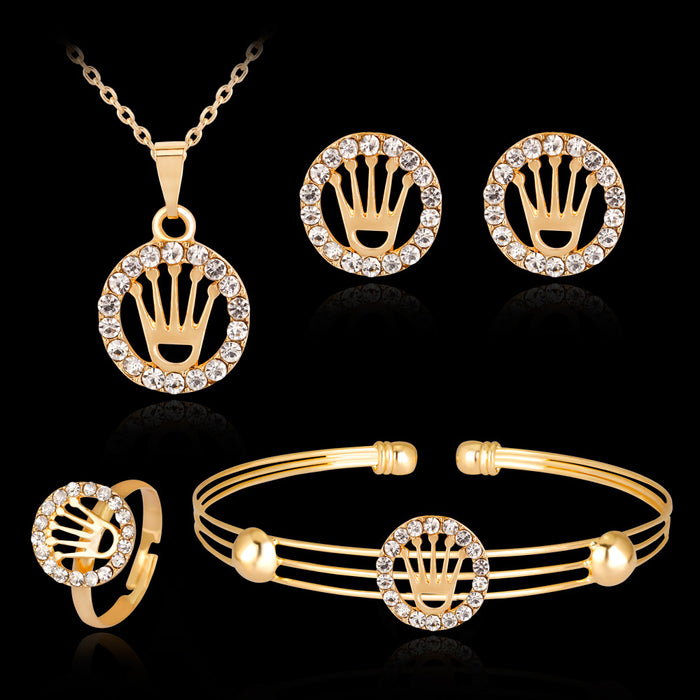 Wholesale Alloy Diamond Crown Bracelet Ring Necklace Earring Set JDC-ES-GSDB057