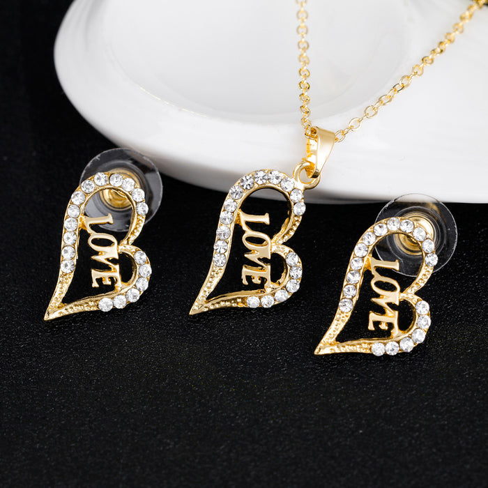 Wholesale Exquisite Alloy Diamond Heart Necklace Earrings Set of Four JDC-NE-GSDB015
