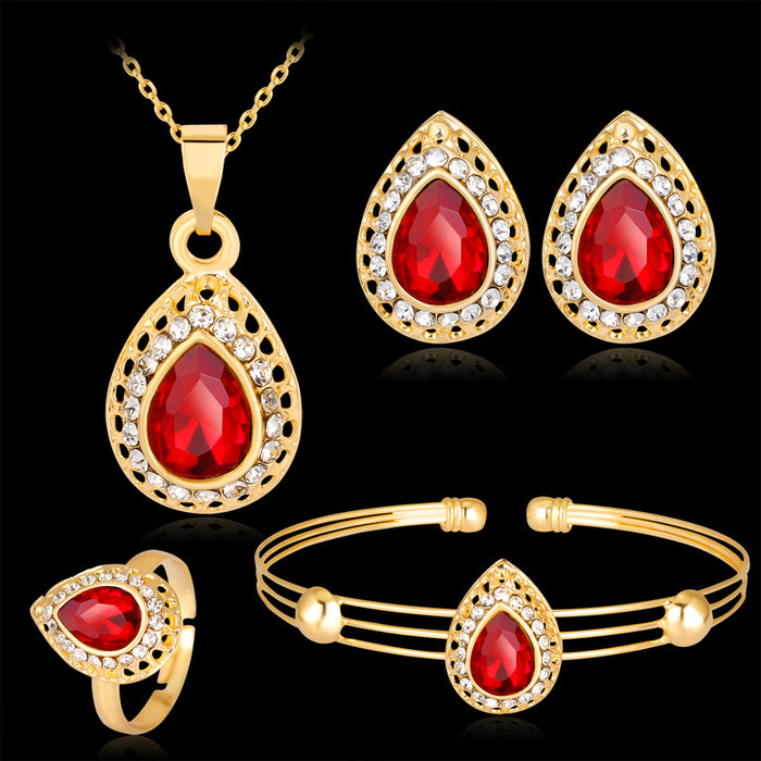 Wholesale Exquisite Alloy Multicolor Water Drop Necklace Earrings Jewelry Four Piece Set JDC-NE-GSDB014