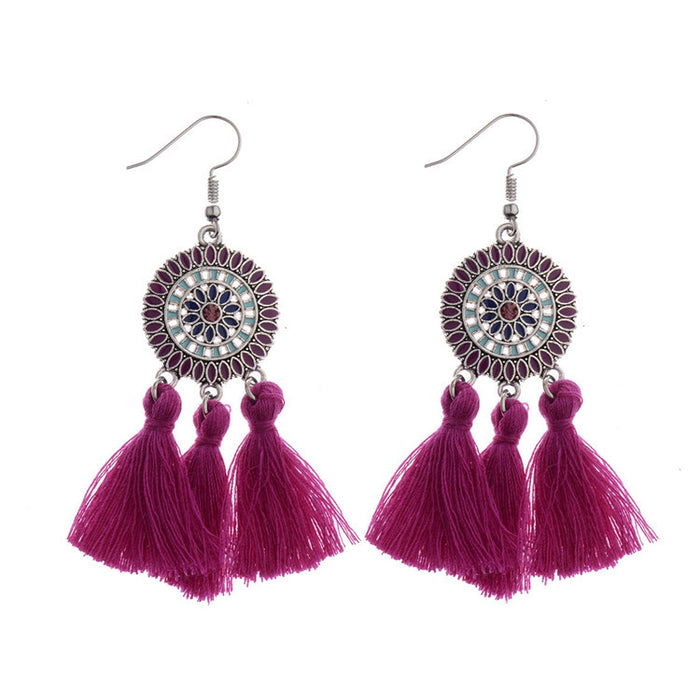 Wholesale earrings cloth colorful dripping sunflower tassels MOQ≥2 JDC-ES-DuoW005