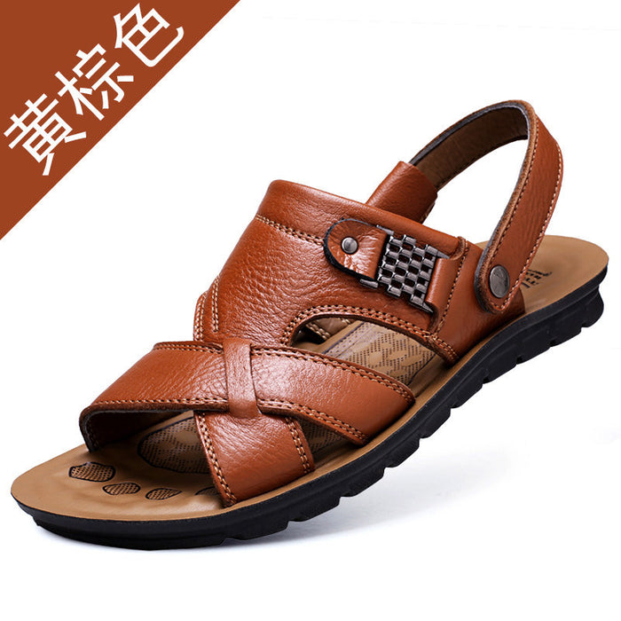 Wholesale Men's Leather Beach Shoes Large Size Casual Sandals and Slippers JDC-SD-JLF002