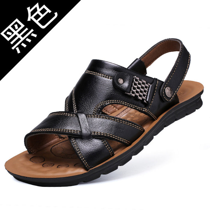 Wholesale Men's Leather Beach Shoes Large Size Casual Sandals and Slippers JDC-SD-JLF002
