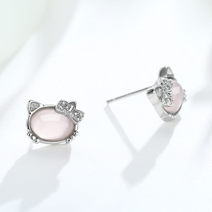 Wholesale Earrings Copper Hibiscus Stone Pink Crystal Cat JDC-ES-WeiH034