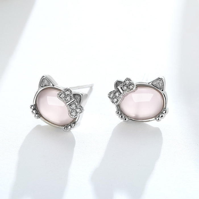 Wholesale Earrings Copper Hibiscus Stone Pink Crystal Cat JDC-ES-WeiH034
