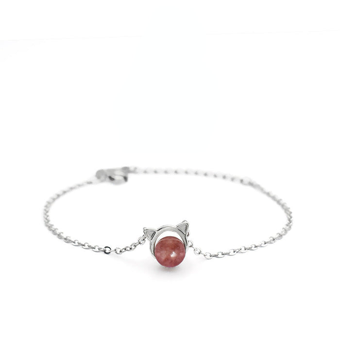 Wholesale Bracelet Silver Cat Strawberry Crystal Bracelet JDC-BT-DeLon005