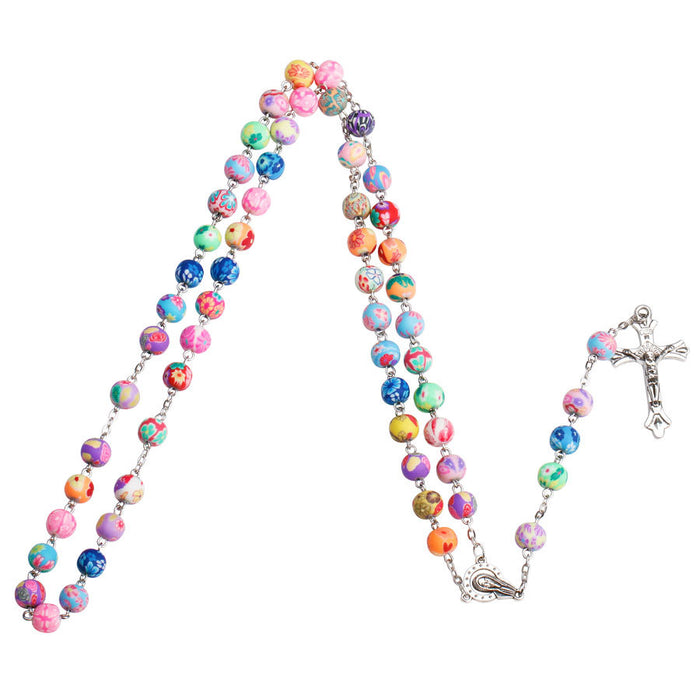 Wholesale Necklace Alloy Cross Soft Pottery Rosary Rosary Beads JDC-NE-NingX009