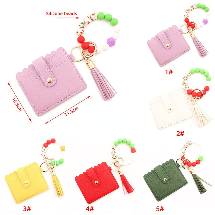 Wholesale Keychains Silicone Leather Christmas Silicone Beads Card Holders Wrist Keychains MOQ≥5 JDC-KC-NuoYi013