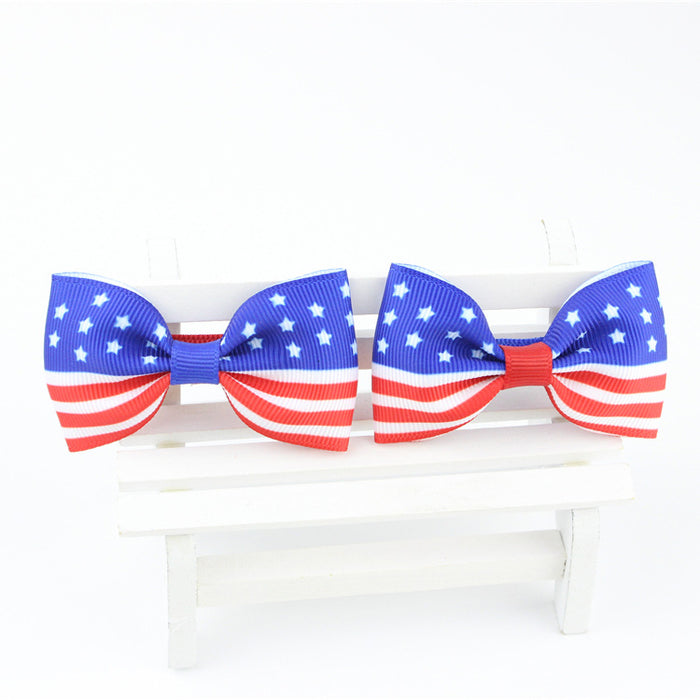 Wholesale 4th of July Independence Day Bows Hair Clips Baby Hairpins MOQ≥2  JDC-HC-HaoC004